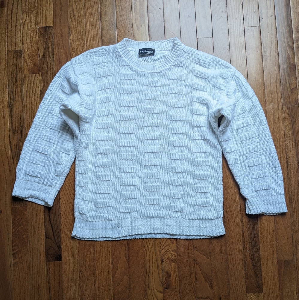 Tony Lambert White Cable Knit Sweater Size Medium